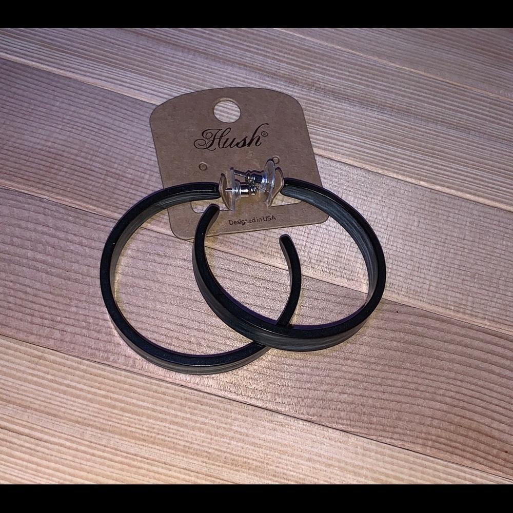 Hush Black Grey Marbled Hoop Earrings Post‎ Back Jewelry